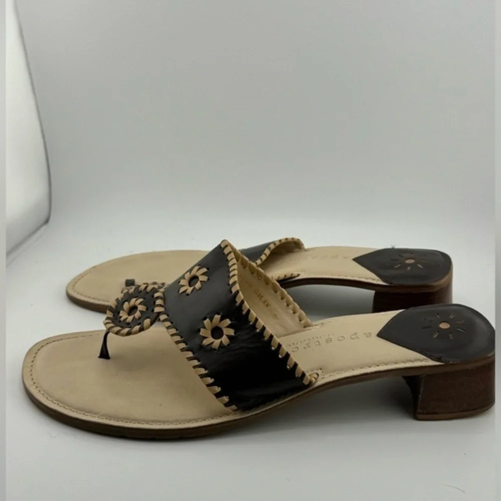 Apostrophe women’s brown cream leather bohemian toe thong slide in sandals 8M - Picture 1 of 8
